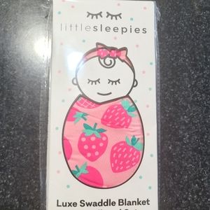Little Sleepies Strawberry Swaddle and Headband